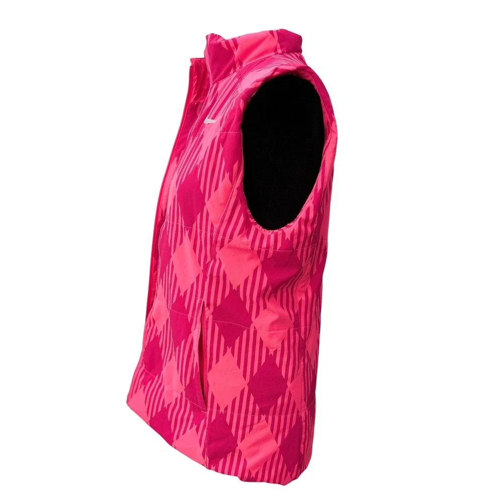 Nike Golf Sport Women Pink Argyle Full Zip Quilted Vest Medium Pronghorn Logo